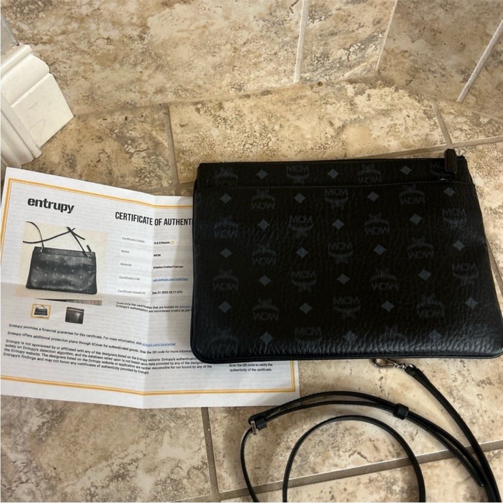 EUC MCM Black Monogram Crossbody Bag w/ COA